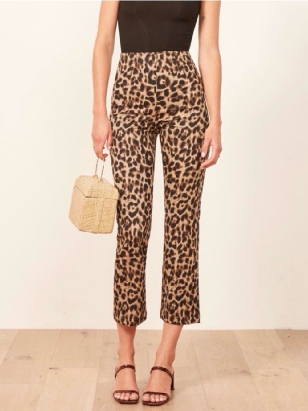 reformation leopard print marlon pants fitted cropped